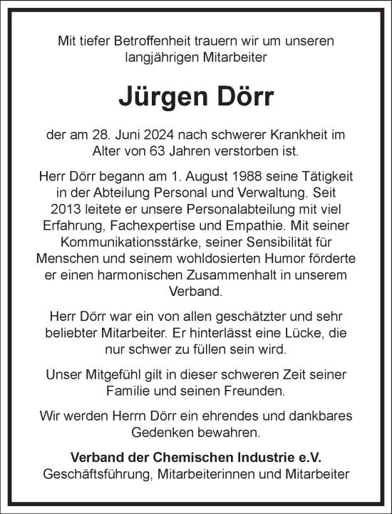 Traueranzeige von Jürgen Dörr von Frankfurter Allgemeine Zeitung