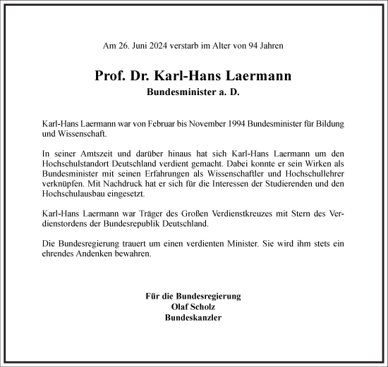 Traueranzeige von Karl-Hans Laermann von Frankfurter Allgemeine Zeitung
