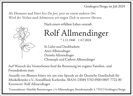 Traueranzeige von Rolf Allmendinger von Frankfurter Allgemeine Zeitung