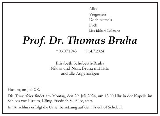 Traueranzeige von Thomas Bruha von Frankfurter Allgemeine Zeitung