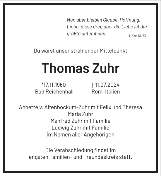 Traueranzeige von Thomas Zuhr von Frankfurter Allgemeine Zeitung
