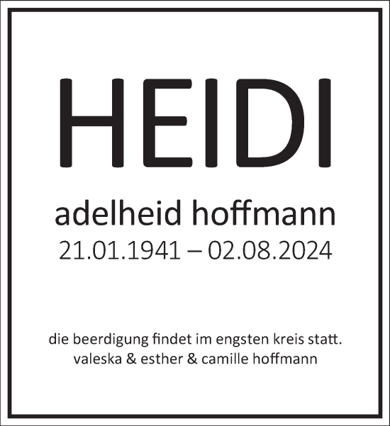 Traueranzeige von Adelheid Hoffmann von Frankfurter Allgemeine Zeitung