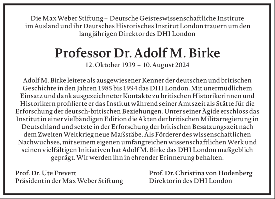 Traueranzeige von Adolf M. Birke von Frankfurter Allgemeine Zeitung