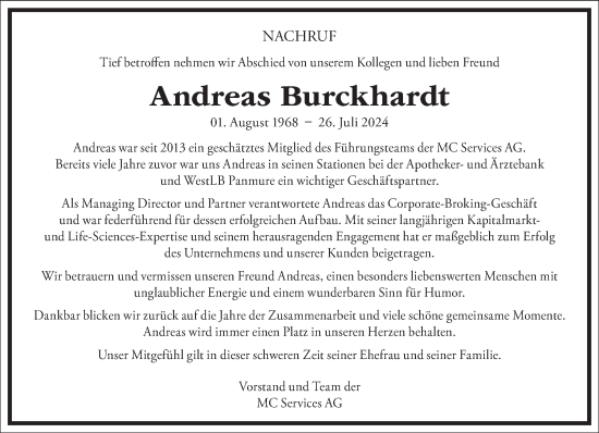 Traueranzeige von Andreas Burckhardt von Frankfurter Allgemeine Zeitung