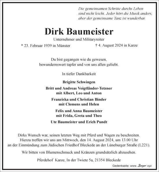 Traueranzeige von Dirk Baumeister von Frankfurter Allgemeine Zeitung