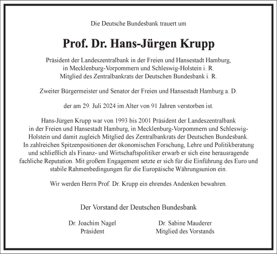 Traueranzeige von Hans-Jürgen Krupp von Frankfurter Allgemeine Zeitung