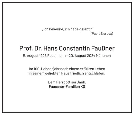 Traueranzeige von Hans Constantin Faußner von Frankfurter Allgemeine Zeitung