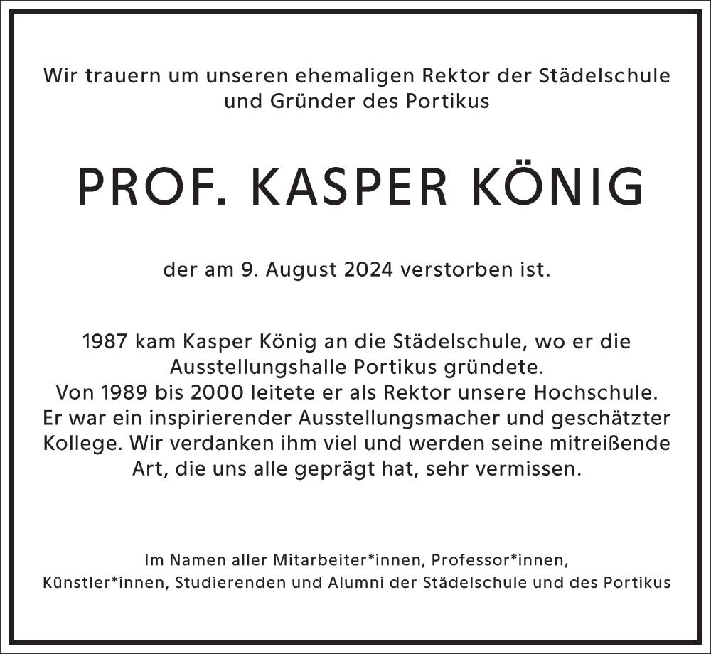  Traueranzeige für Kasper König vom 17.08.2024 aus Frankfurter Allgemeine Zeitung