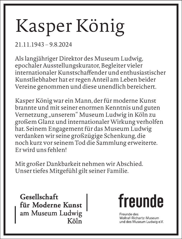  Traueranzeige für Kasper König vom 17.08.2024 aus Frankfurter Allgemeine Zeitung