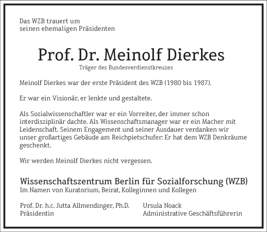 Traueranzeige von Meinolf Dierkes von Frankfurter Allgemeine Zeitung