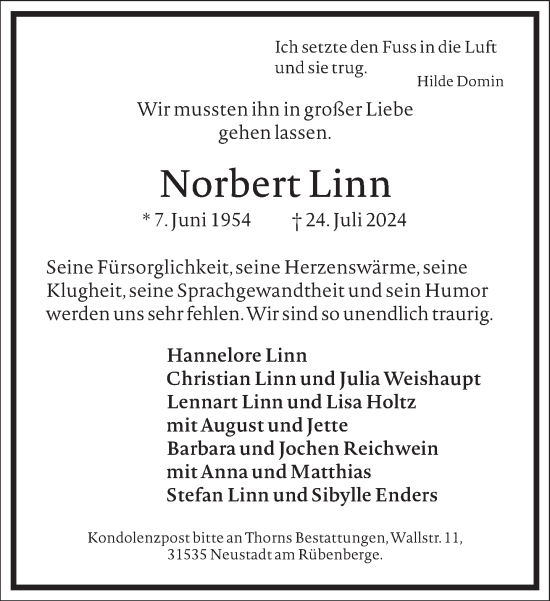 Traueranzeige von Norbert Linn von Frankfurter Allgemeine Zeitung