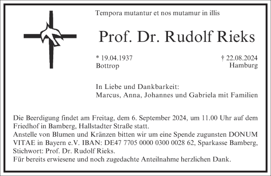 Traueranzeige von Rudolf Rieks von Frankfurter Allgemeine Zeitung