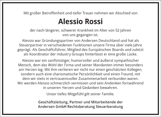 Traueranzeige von Alessio Rossi von Frankfurter Allgemeine Zeitung