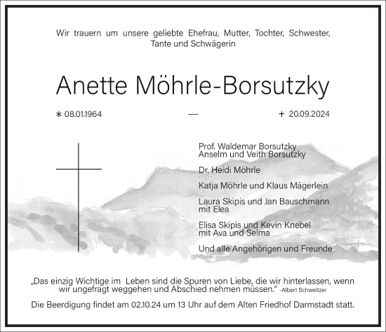 Traueranzeige von Anette Möhrle-Borsutzky von Frankfurter Allgemeine Zeitung