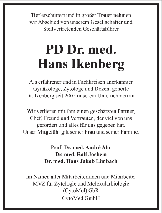 Traueranzeige von Hans Ikenberg von Frankfurter Allgemeine Zeitung