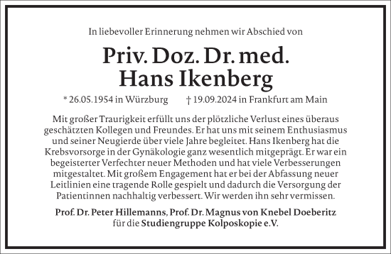 Traueranzeige von Hans Ikenberg von Frankfurter Allgemeine Zeitung