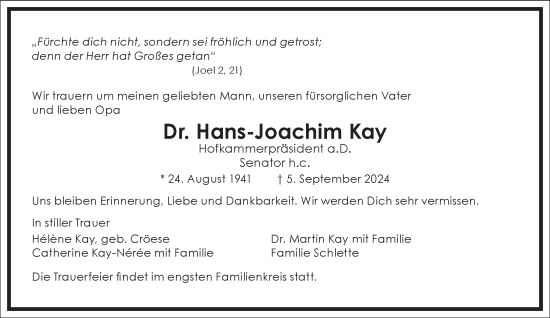 Traueranzeige von Hans-Joachim Kay von Frankfurter Allgemeine Zeitung