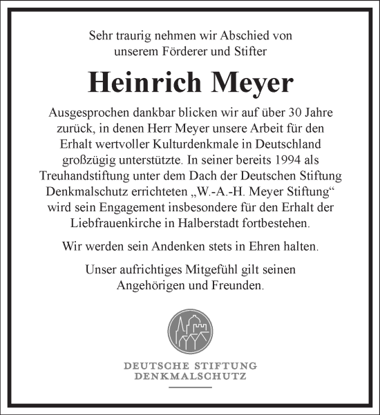 Traueranzeige von Heinrich Meyer von Frankfurter Allgemeine Zeitung