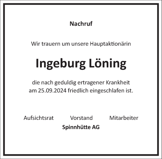 Traueranzeige von Ingeburg Löning von Frankfurter Allgemeine Zeitung