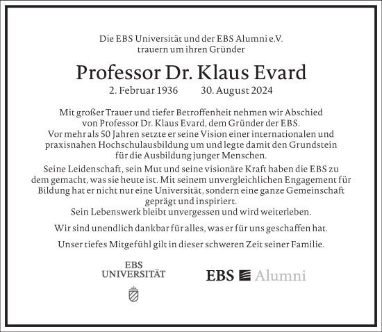 Traueranzeige von Klaus Evard von Frankfurter Allgemeine Zeitung