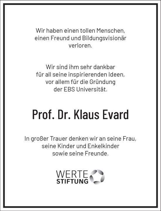 Traueranzeige von Klaus Evard von Frankfurter Allgemeine Zeitung