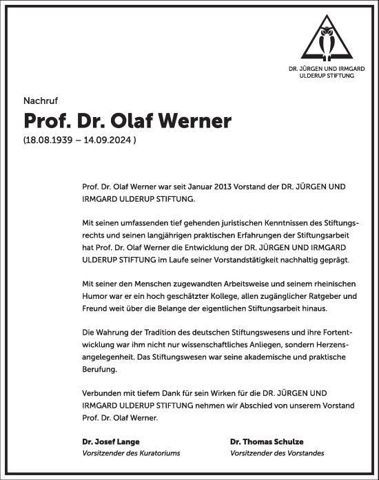 Traueranzeige von Olaf Werner von Frankfurter Allgemeine Zeitung