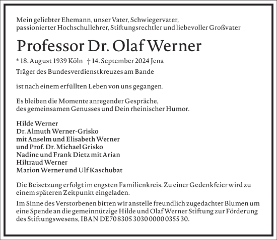 Traueranzeige von Olaf Werner von Frankfurter Allgemeine Zeitung