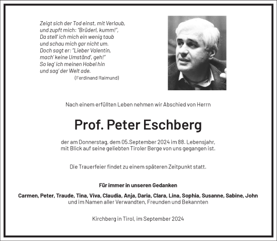 Traueranzeige von Peter Eschberg von Frankfurter Allgemeine Zeitung