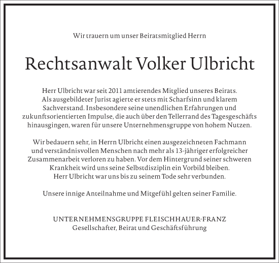 Traueranzeige von Volker Ulbricht von Frankfurter Allgemeine Zeitung