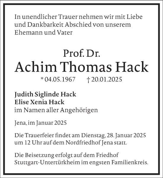 Traueranzeige von Achim Thomas Hack von Frankfurter Allgemeine Zeitung