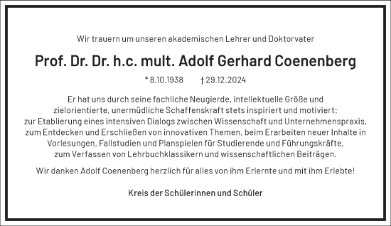 Traueranzeige von Adolf Gerhard Coenenberg von Frankfurter Allgemeine Zeitung