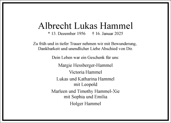 Traueranzeige von Albrecht Hammel von Frankfurter Allgemeine Zeitung