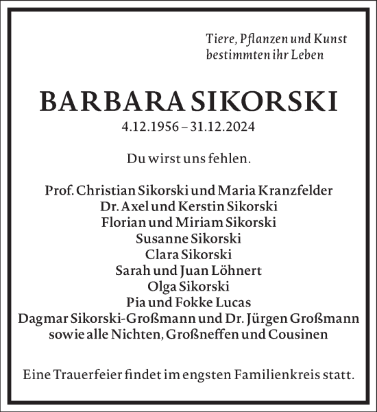 Traueranzeige von Barbara Sikorski von Frankfurter Allgemeine Zeitung