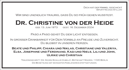 Traueranzeige von Christine von der Heide von Frankfurter Allgemeine Zeitung