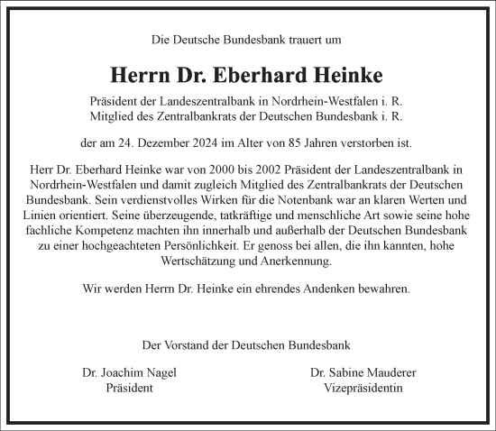 Traueranzeige von Eberhard Heinke von Frankfurter Allgemeine Zeitung