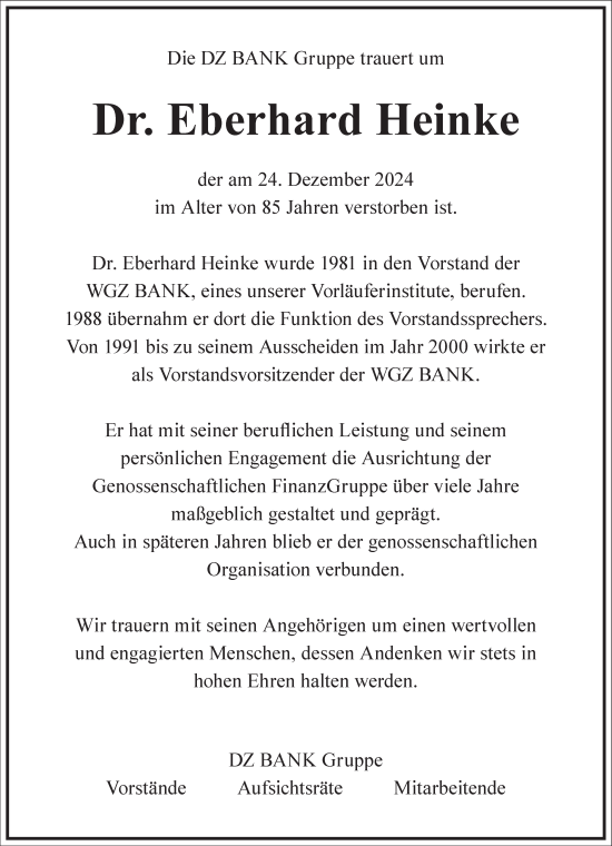 Traueranzeige von Eberhard Heinke von Frankfurter Allgemeine Zeitung