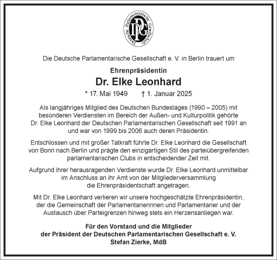 Traueranzeige von Elke Leonhard von Frankfurter Allgemeine Zeitung