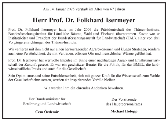 Traueranzeige von Folkhard Isermeyer von Frankfurter Allgemeine Zeitung