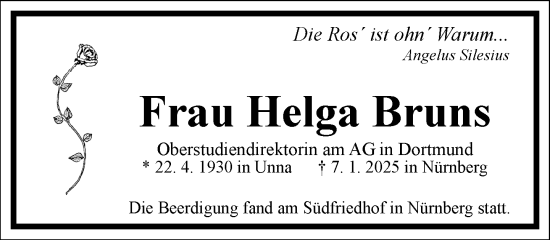 Traueranzeige von Helga Bruns von Frankfurter Allgemeine Zeitung