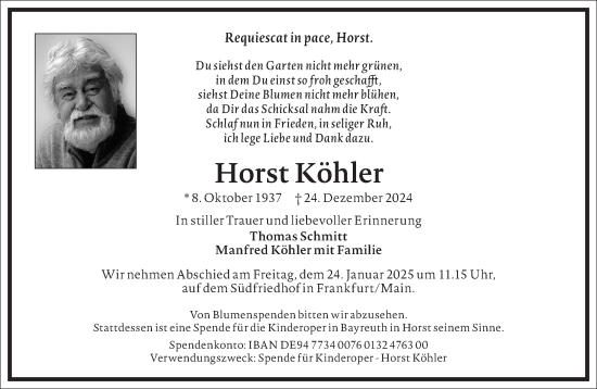 Traueranzeige von Horst Köhler von Frankfurter Allgemeine Zeitung