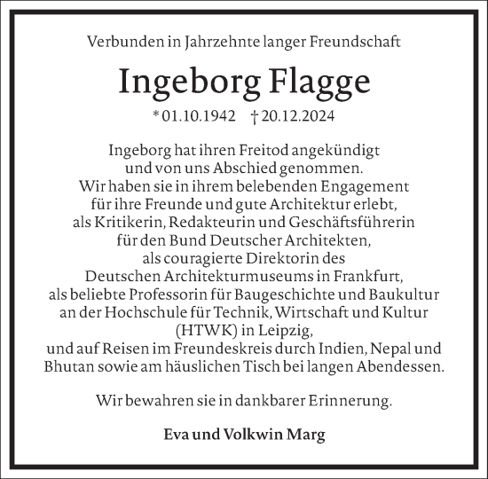 Traueranzeige von Ingeborg Flagge von Frankfurter Allgemeine Zeitung