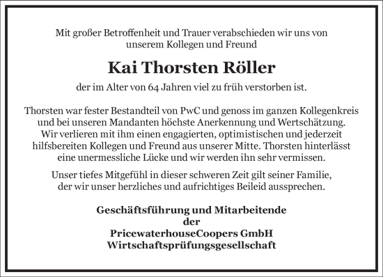 Traueranzeige von Kai Röller von Frankfurter Allgemeine Zeitung