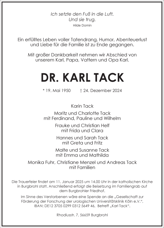 Traueranzeige von Karl Tack von Frankfurter Allgemeine Zeitung