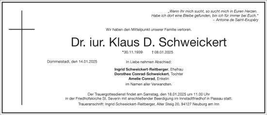 Traueranzeige von Klaus  Schweickert von Frankfurter Allgemeine Zeitung