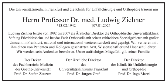 Traueranzeige von Ludwig Zichner von Frankfurter Allgemeine Zeitung