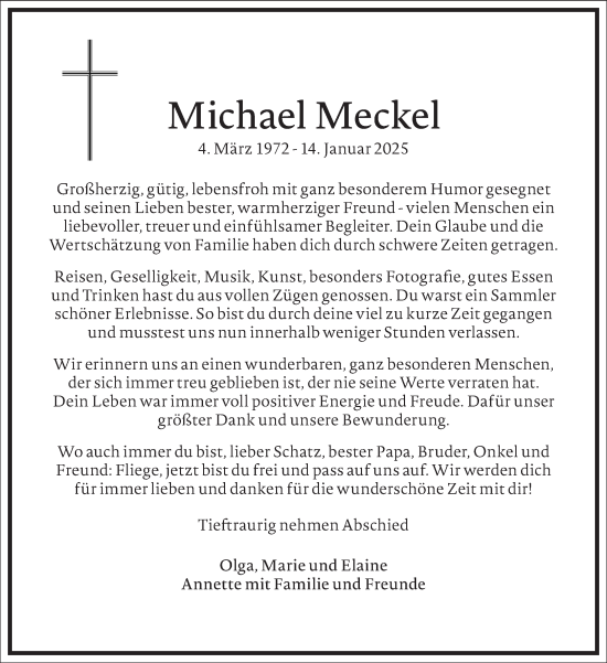 Traueranzeige von Michael Meckel von Frankfurter Allgemeine Zeitung