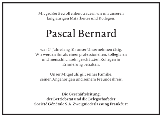 Traueranzeige von Pascal Bernard von Frankfurter Allgemeine Zeitung