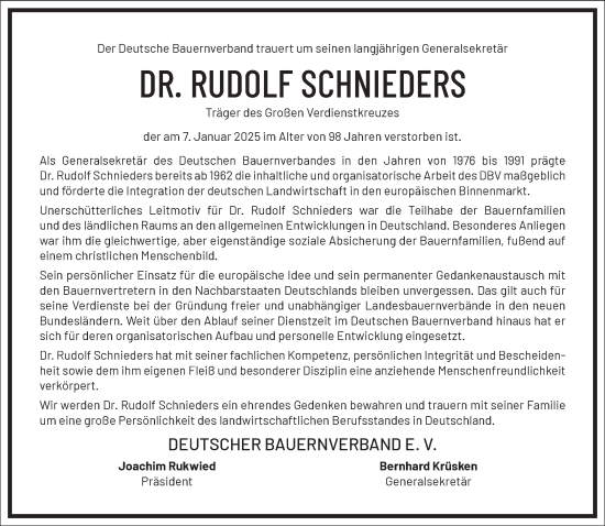 Traueranzeige von Rudolf Schnieders von Frankfurter Allgemeine Zeitung