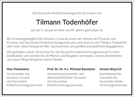 Traueranzeige von Tilmann Todenhöfer von Frankfurter Allgemeine Zeitung