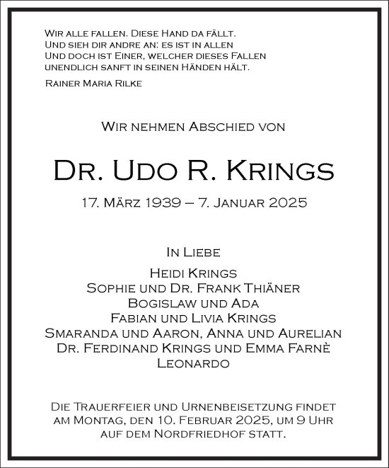 Traueranzeige von Udo Krings von Frankfurter Allgemeine Zeitung